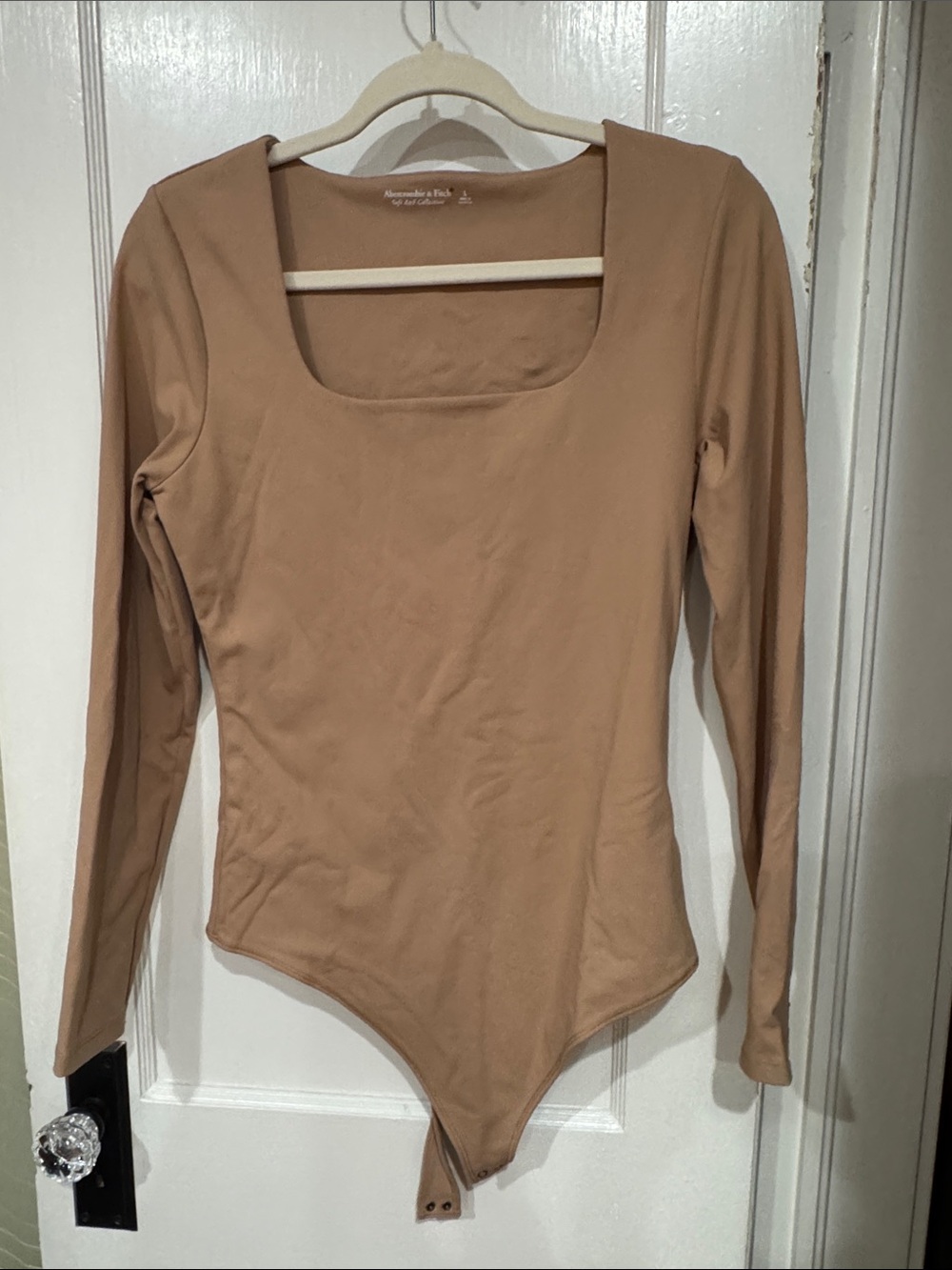 Abercrombie and Fitch Soft L Everyday Long-Sleeve Square Neck Bodysuit - Nude
